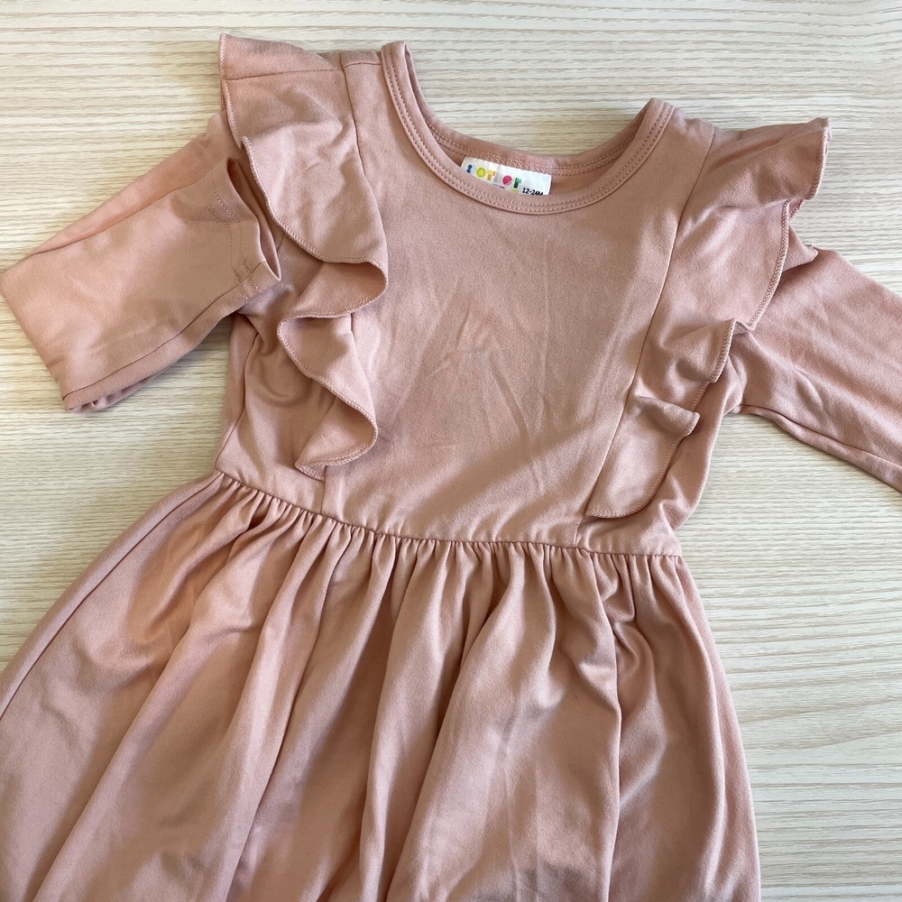 Dot Dot Smile Baby Girl Pink Ruffle Long Sleeve‎ Dress 12 24 Months